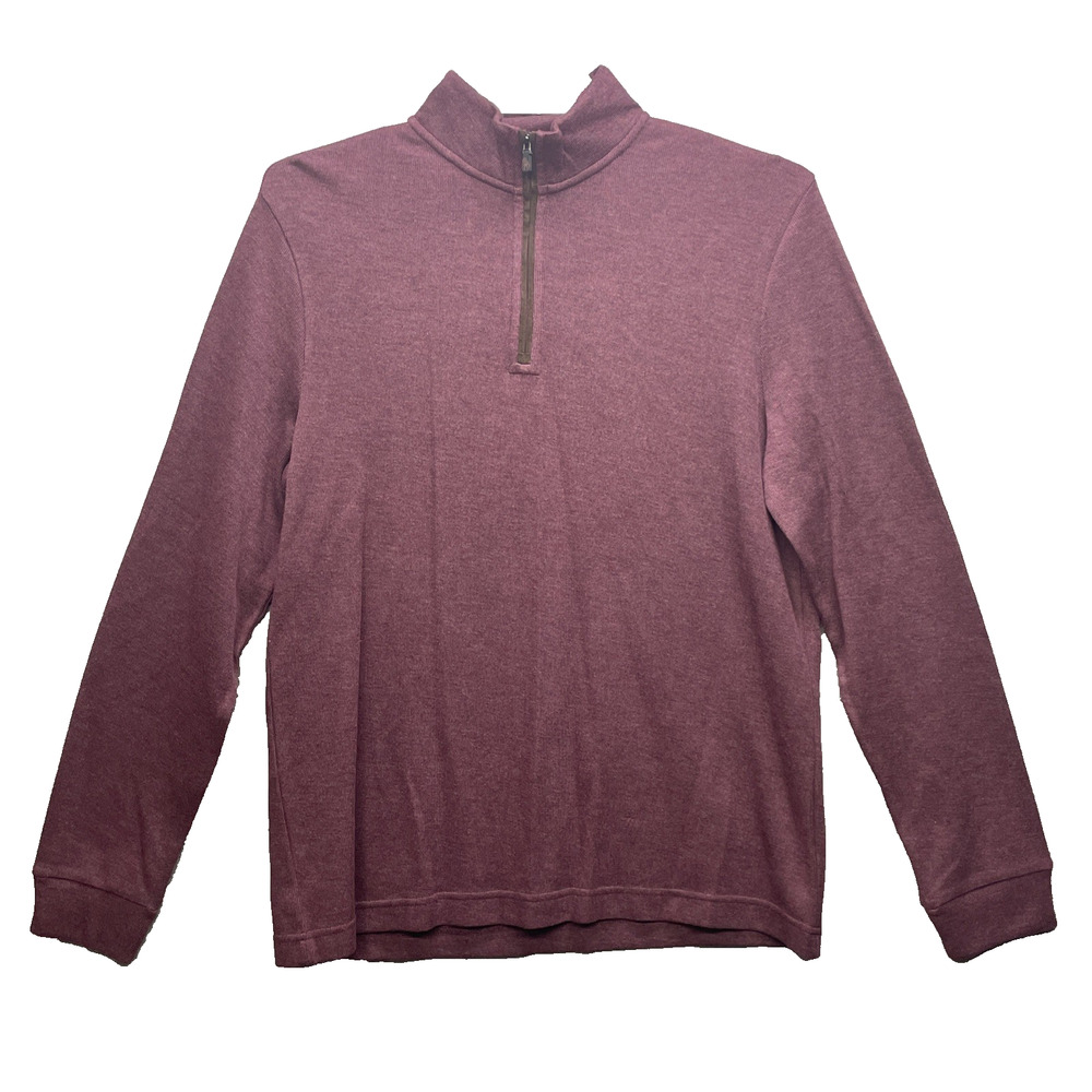 Joseph Abboud Mens Large 1/4 Zip Pull Over Sweater Burgundy Cotton Blend